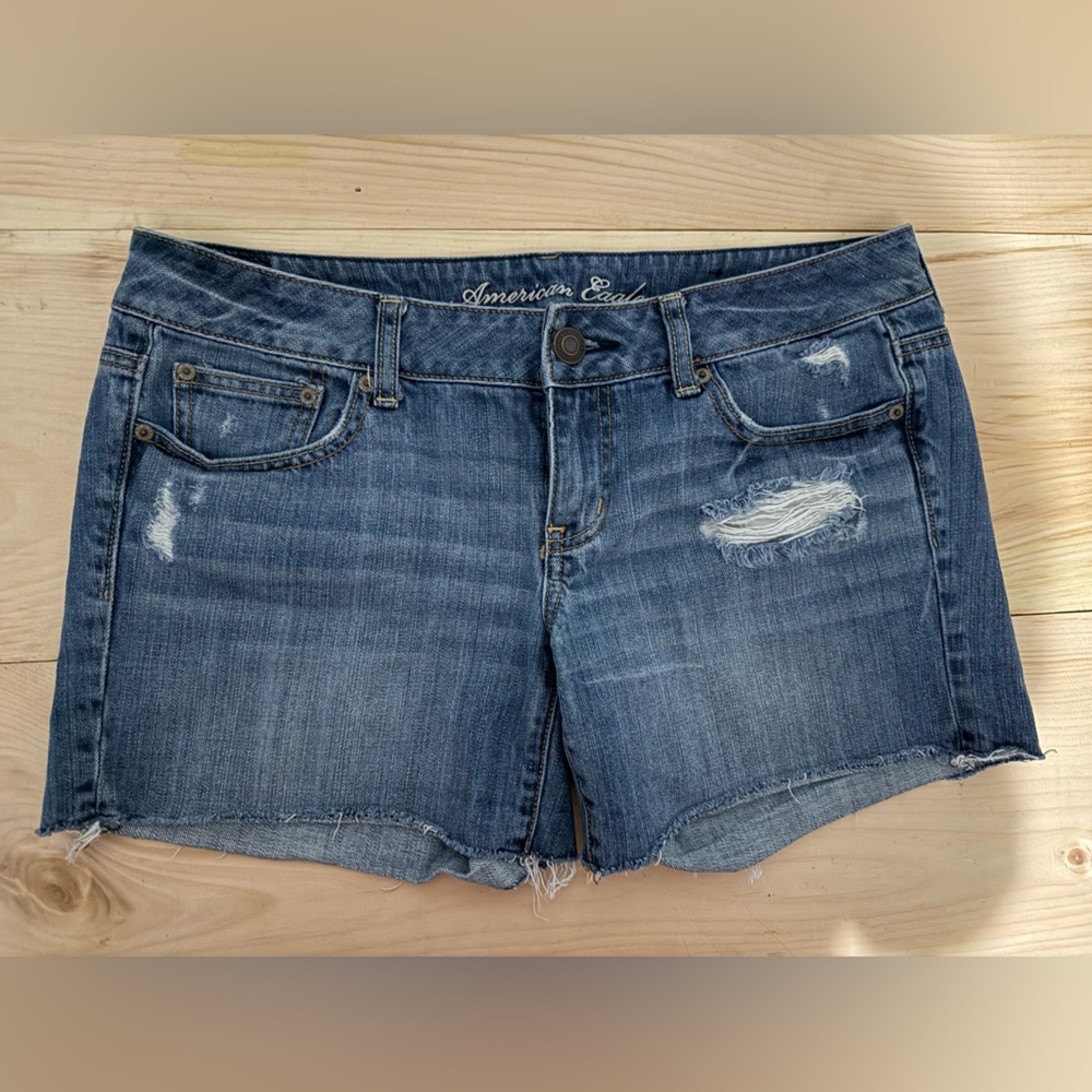 American Eagle Light and Dark Blue Two-Tone Denim Shorts